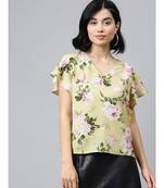 Mint Green Polyester Floral Printed Top for Women