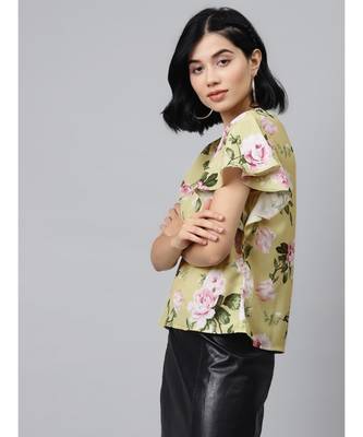 Mint Green Polyester Floral Printed Top for Women 2