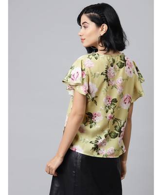 Mint Green Polyester Floral Printed Top for Women 3