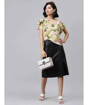 Mint Green Polyester Floral Printed Top for Women 4