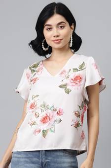 Nude Floral Flared Sleeve Top