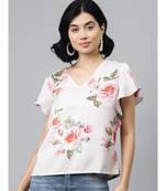 Nude Floral Flared Sleeve Top
