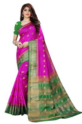Baby pink nylon silk with weaving jari butta saree with blouse 1
