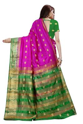 Baby pink nylon silk with weaving jari butta saree with blouse 2
