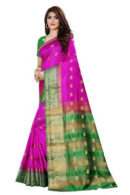 Baby pink nylon silk with weaving jari butta saree with blouse 3