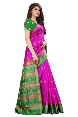 Baby pink nylon silk with weaving jari butta saree with blouse 4