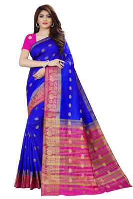 Royal blue color nylon silk with weaving jari butta saree with blouse 1