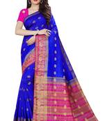 Royal blue color nylon silk with weaving jari butta saree with blouse