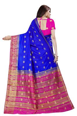 Royal blue color nylon silk with weaving jari butta saree with blouse 2