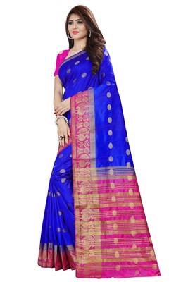 Royal blue color nylon silk with weaving jari butta saree with blouse 3