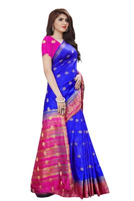 Royal blue color nylon silk with weaving jari butta saree with blouse 4