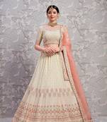Off-white embroidered georgette semi stitched lehenga