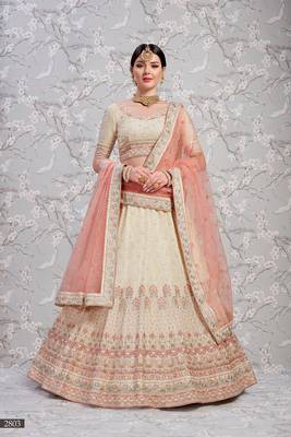 Off-white embroidered georgette semi stitched lehenga 2