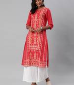 Coral printed cotton embroidered-kurtis