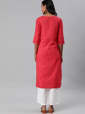 Coral printed cotton embroidered-kurtis 3