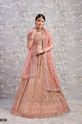 Rose embroidered georgette semi stitched lehenga 2