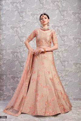 Light-brown embroidered silk semi stitched lehenga 1