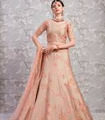 Light-brown embroidered silk semi stitched lehenga