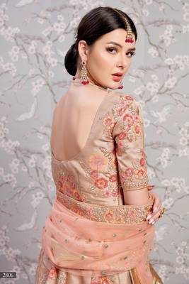 Light-brown embroidered silk semi stitched lehenga 4