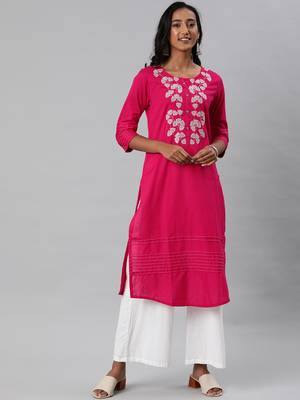 Pink embroidered cotton embroidered-kurtis 1