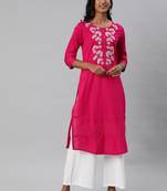 Pink embroidered cotton embroidered-kurtis