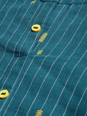 Teal woven cotton embroidered-kurtis 2