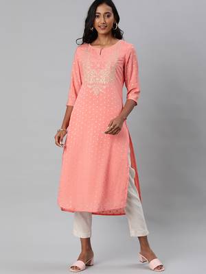 Pink embroidered chanderi embroidered-kurtis 1