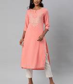 Pink embroidered chanderi embroidered-kurtis