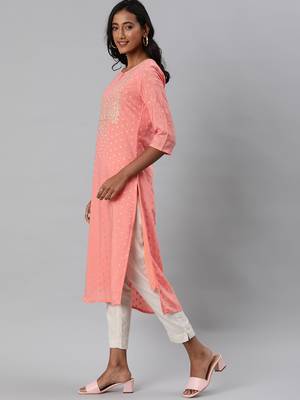 Pink embroidered chanderi embroidered-kurtis 4