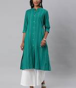 Teal printed cotton embroidered-kurtis