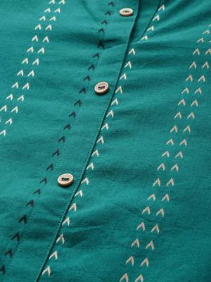 Teal printed cotton embroidered-kurtis 2