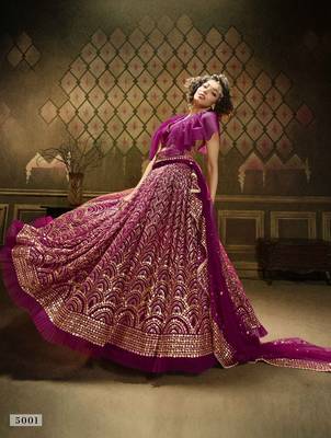 Wine embroidered net semi stitched lehenga 2