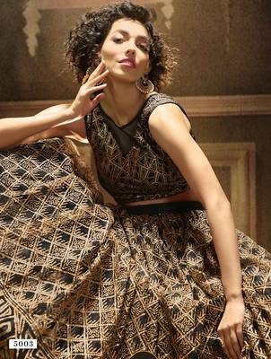 Black embroidered net semi stitched lehenga 2