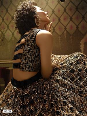 Black embroidered net semi stitched lehenga 3