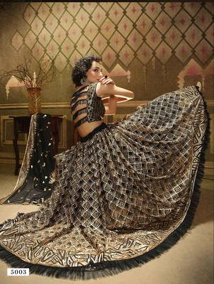 Black embroidered net semi stitched lehenga 4