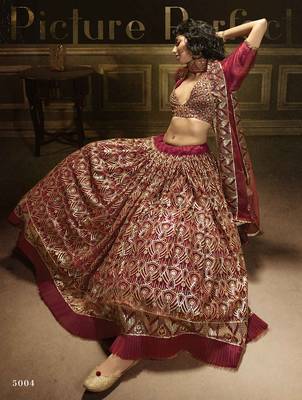 Maroon embroidered net semi stitched lehenga 2