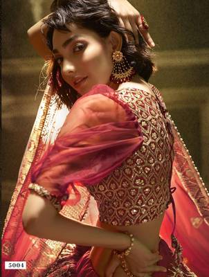 Maroon embroidered net semi stitched lehenga 4
