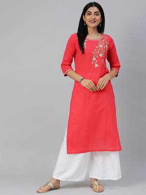 Pink embroidered cotton ethnic-kurtis 1