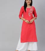 Pink embroidered cotton ethnic-kurtis