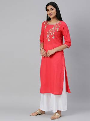 Pink embroidered cotton ethnic-kurtis 4