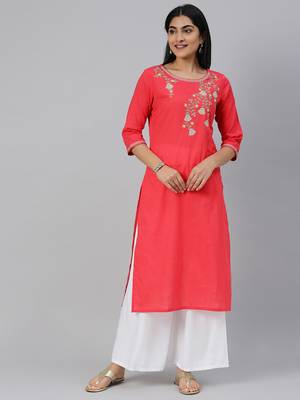 Pink embroidered cotton ethnic-kurtis 5