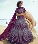 Wine embroidered net semi stitched lehenga