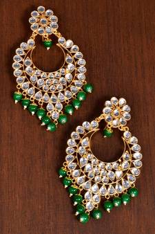 Kundan Embellished Green Beaded Dangler Earrings 217ED119