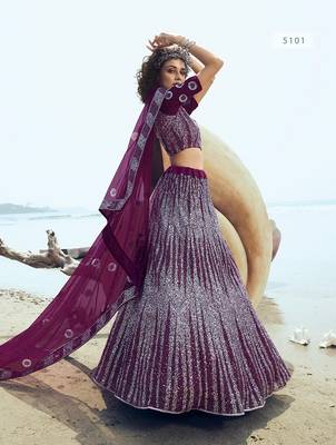Wine embroidered net semi stitched lehenga 2