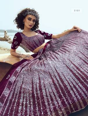 Wine embroidered net semi stitched lehenga 3