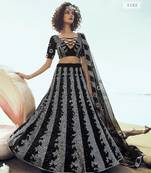 Black embroidered net semi stitched lehenga