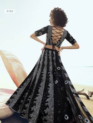 Black embroidered net semi stitched lehenga 2