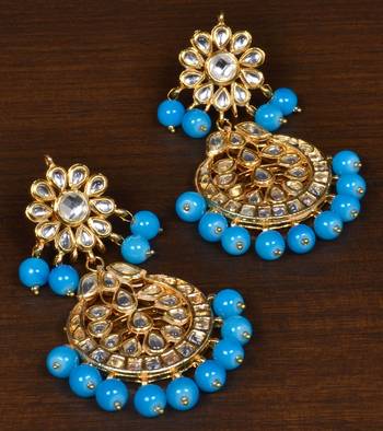 Kundan Embellished Ice Blue Beaded Designer Earrings 217ED132 1