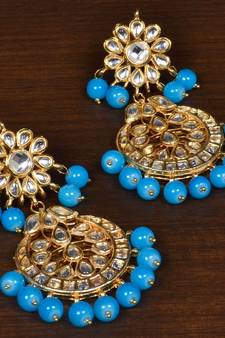 Kundan Embellished Ice Blue Beaded Designer Earrings 217ED132