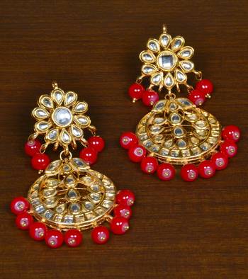 Kundan Embellished Red Beaded Designer Earrings 217ED135 1